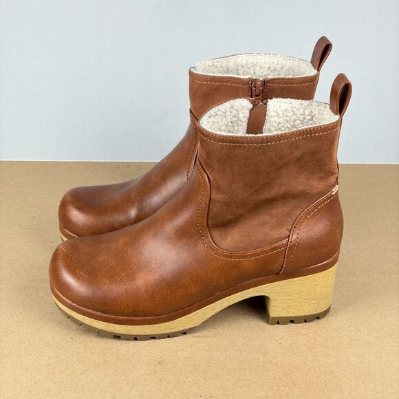 Universal Thread Shoes - Universal Thread Maisie Clog Boots Womens 8.5 Cognac Brown Side Zip 2.5 Inch